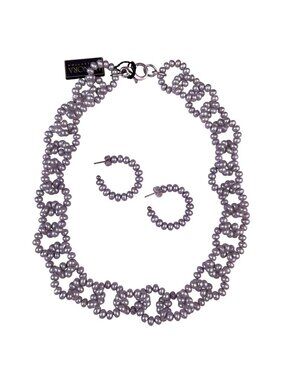 Honora Womens Gray Faux Pearl Necklace & Earring Set With Metal Accents